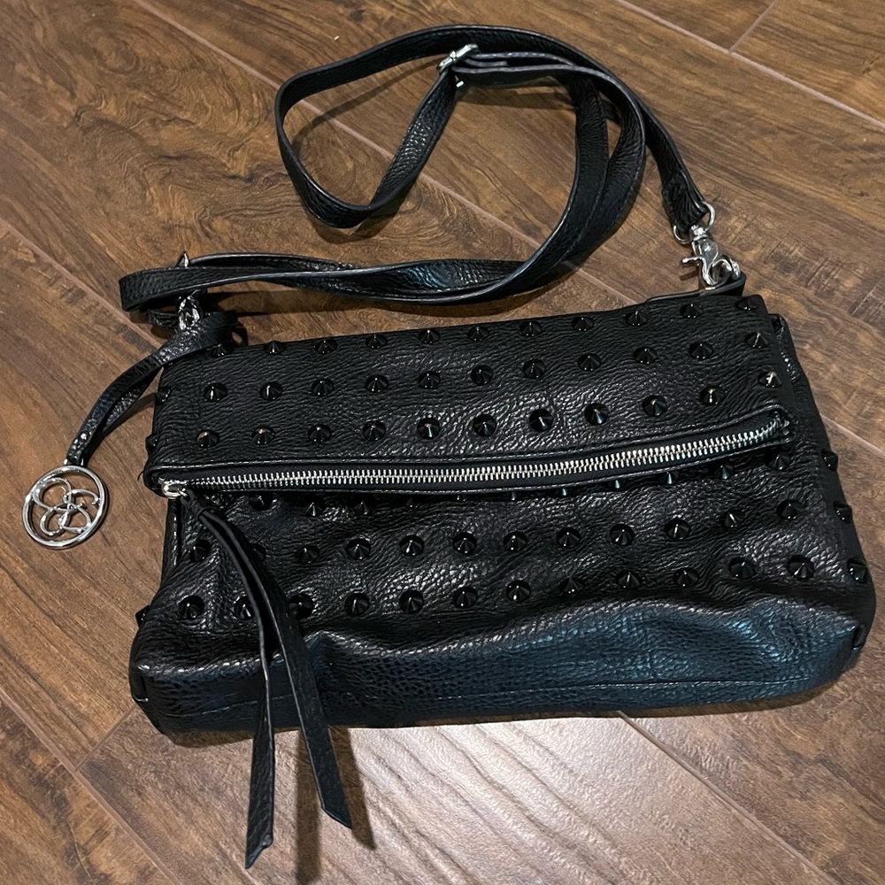 Jessica Simpson Black Studded Foldover Crossbody Bag